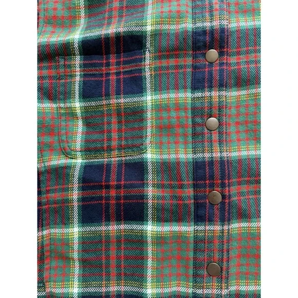 Duluth Trading Co Flapjack Flannel Shirt Jac Shacket Womens Large Green Plaid - Picture 2 of 6